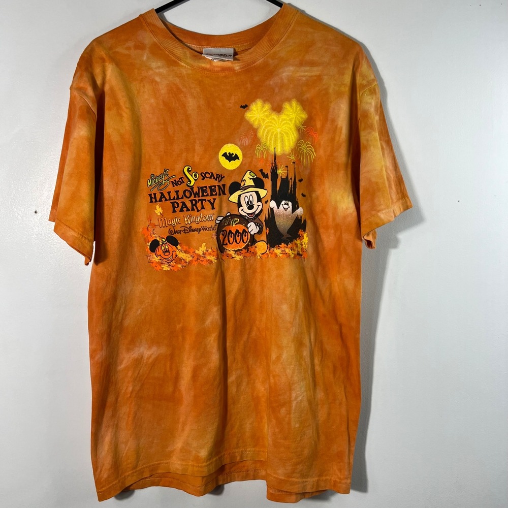 Vintage Walt Disney World Mickey Not So Scary Halloween Party 2000 Tie Dye Tee L